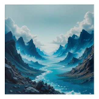 Serene Blue River Flowing Amidst Dramatic Mountain Acrylic Print