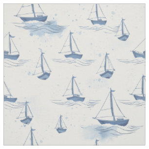 Serene Blue Sailing Boats on Sea Pattern  Fabric