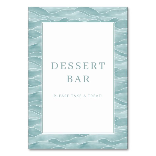 Serene Blue Water Wave Dessert Bar Sign Table Number (Front)