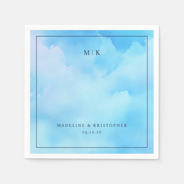 Serene Blue Watercolor Clouds Napkins (Front)