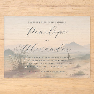 Serene Blue Watercolor Desert Landscape Acrylic Invitations