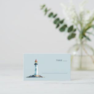 Serene Blue Watercolor Lighthouse Place Card