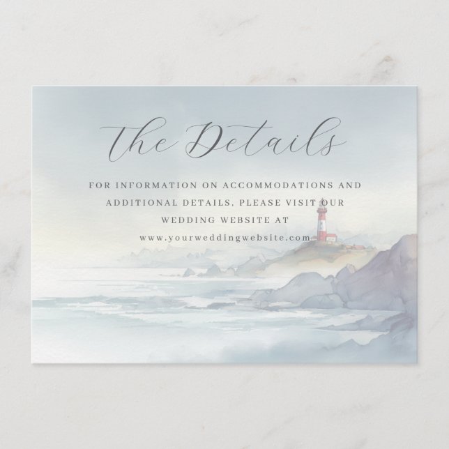 Serene Blue Watercolor Lighthouse Scene Enclosure Card (Front)