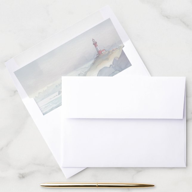 Serene Blue Watercolor Lighthouse Scene Envelope Liner (Desk)