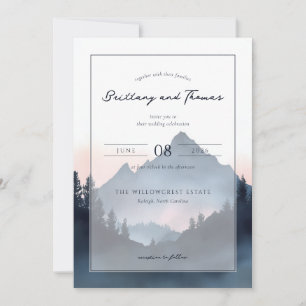 Serene Blue Watercolor Mountain Landscape Invitation