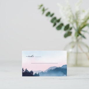 Serene Blue Watercolor Mountain Landscape Place Card