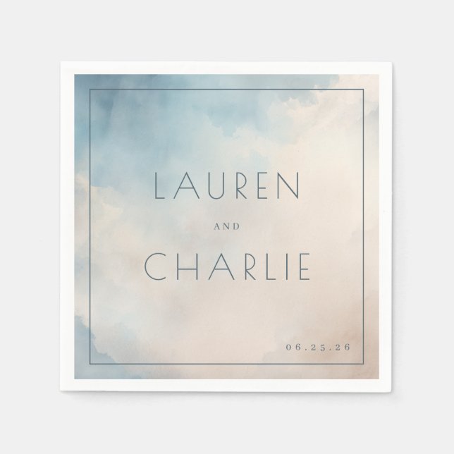 Serene Blue Watercolor Names Napkins (Front)