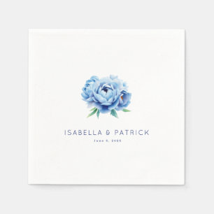 Serene Blue Watercolor Peonies Napkins