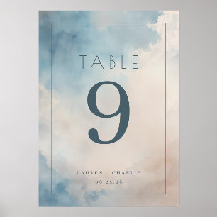 Serene Blue Watercolor Table Number Holder