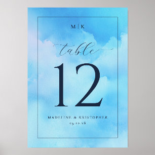 Serene Blue Watercolor Table Number Holder