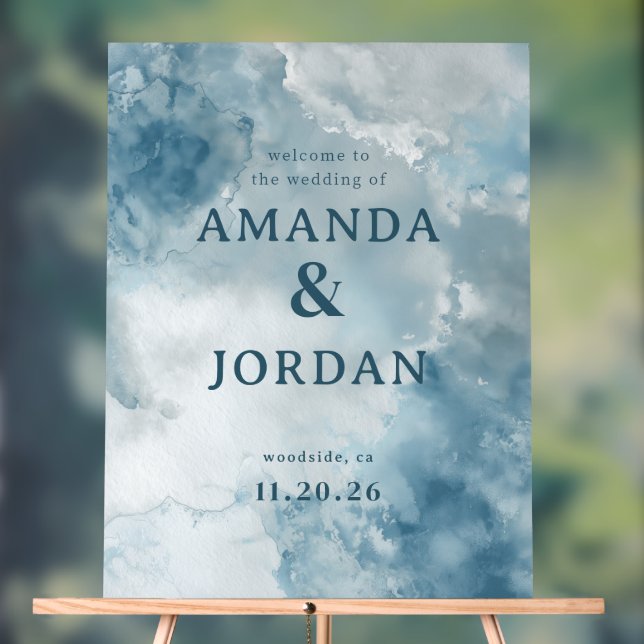 Serene Blue Watercolor Wedding Sign (Neutral)