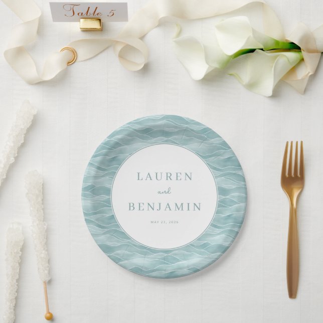 Serene Blue Wave Oceanic Paper Plates (Wedding)