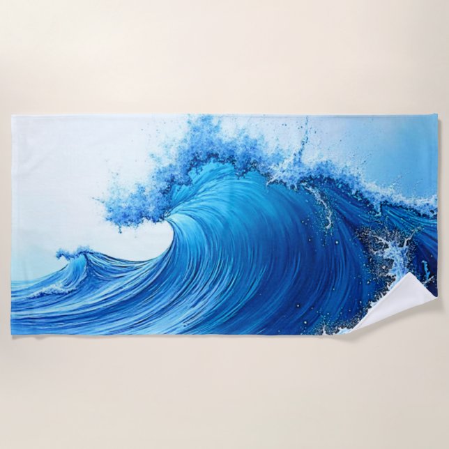 Serene Blue Wave Splashes Beach Towel (Front)