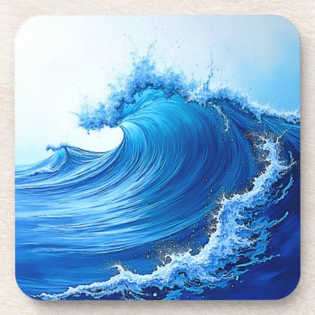 Serene Blue Wave Splashes Beverage Coaster (Front)