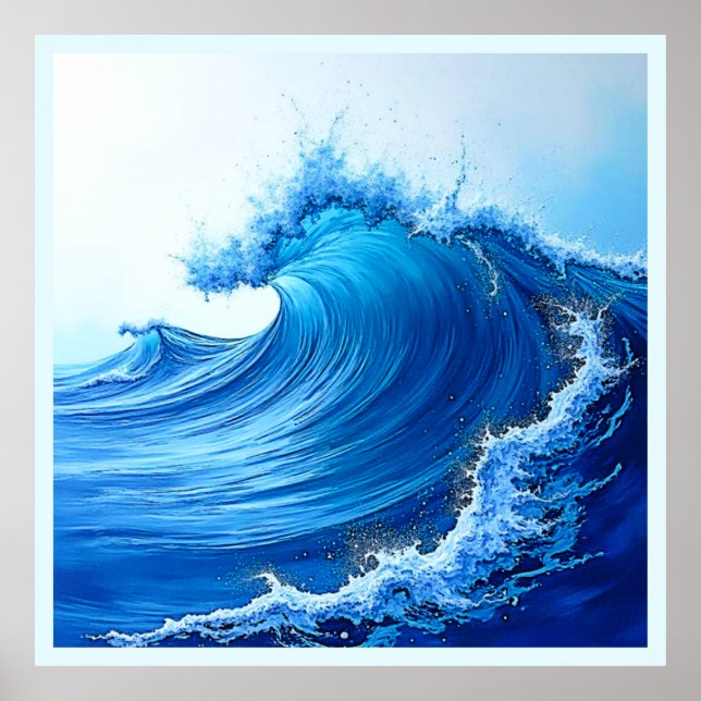 Serene Blue Wave Splashes Poster (Front)