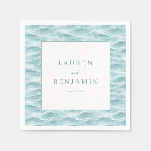 Serene Blue Wave Water Theme Napkins (Front)