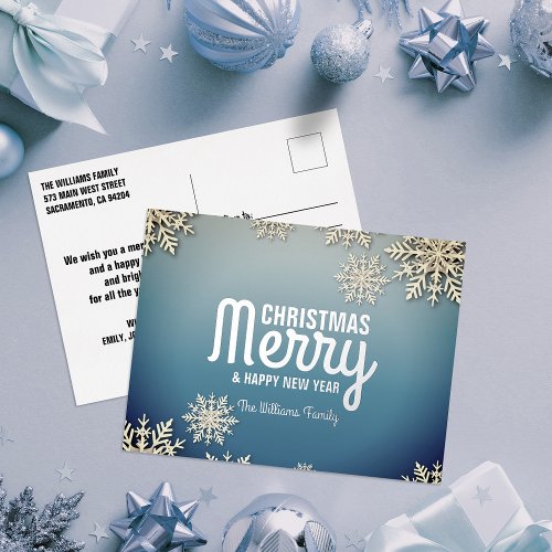Serene Blue White Winter Wonderland Christmas Foil Holiday Postcard