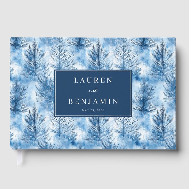 Serene Blue Winter Tree Forest Foil Guest Book (Front)