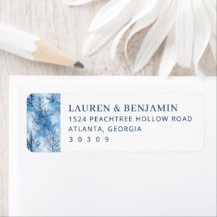 Serene Blue Winter Trees Label