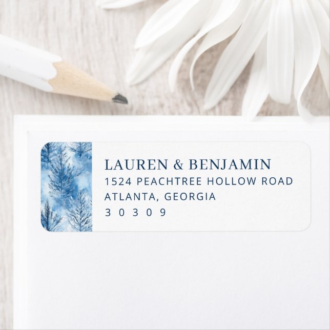 Serene Blue Winter Trees Label (Insitu)