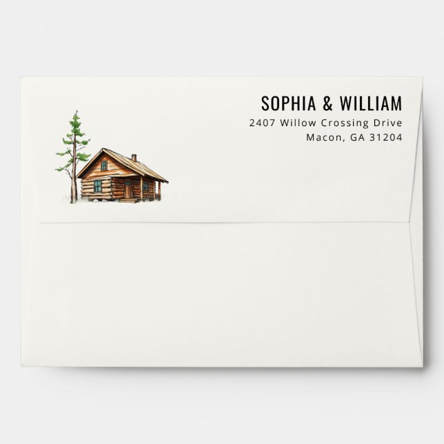 Serene Brown Rustic Cabin Illustration Envelope (Back (Top Flap))