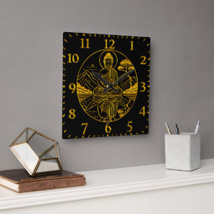 Serene Buddha Figure Reflecting on Tranquil Waters Square Wall Clock