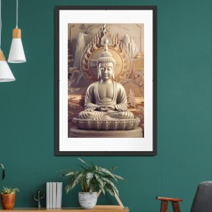 Serene Buddha Statue in Tranquil Landscape 3D Framed Art