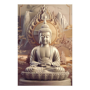 Serene Buddha Statue in Tranquil Landscape 3D Photo Print