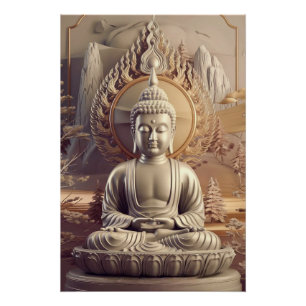 Serene Buddha Statue in Tranquil Landscape 3D Poster