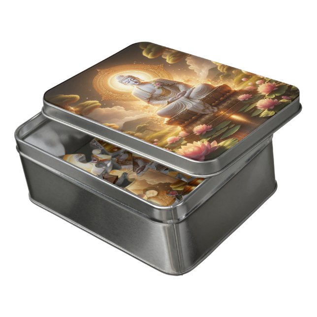 Serene Buddha surrounded by radiant lotus blossoms Jigsaw Puzzle (Lid Open)