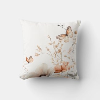 Serene Butterfly and Floral Pillow