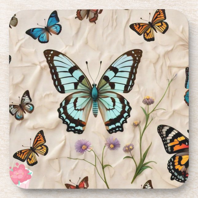 "Serene Butterfly Elegance" Beverage Coaster (Front)