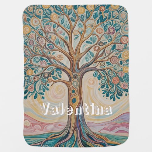 Serene Canopy Pastel Abstract Tree Design Baby Blanket