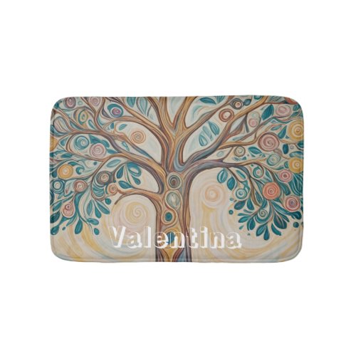 Serene Canopy Pastel Abstract Tree Design Bath Mat