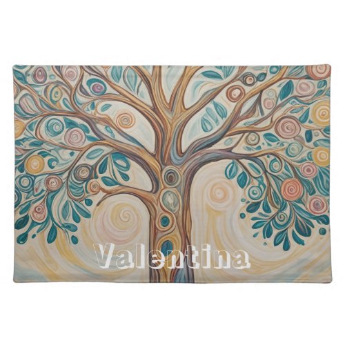 Serene Canopy Pastel Abstract Tree Design Cloth Placemat