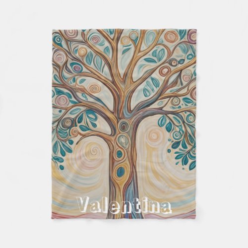 Serene Canopy Pastel Abstract Tree Design Fleece Blanket