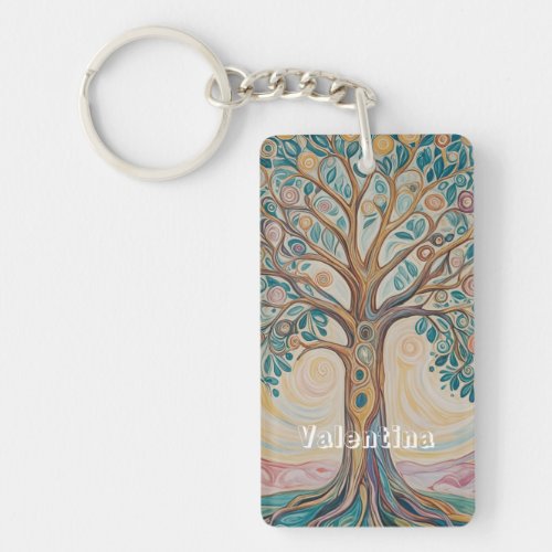 Serene Canopy Pastel Abstract Tree Design Keychain