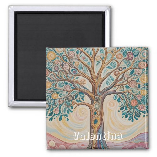 Serene Canopy Pastel Abstract Tree Design Magnet