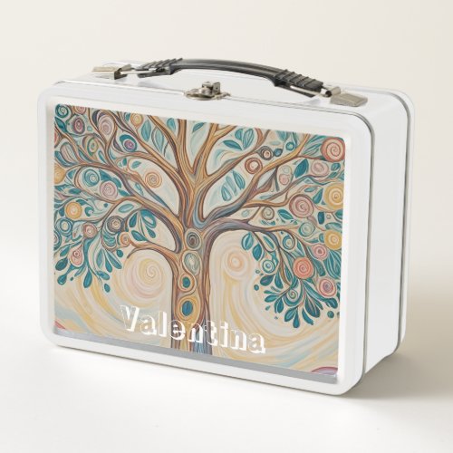 Serene Canopy Pastel Abstract Tree Design Metal Lunch Box