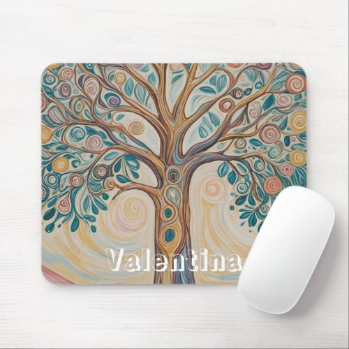 Serene Canopy Pastel Abstract Tree Design Mouse Pad