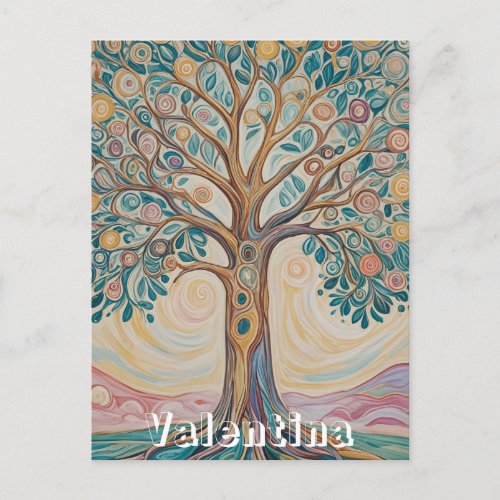 Serene Canopy Pastel Abstract Tree Design Postcard