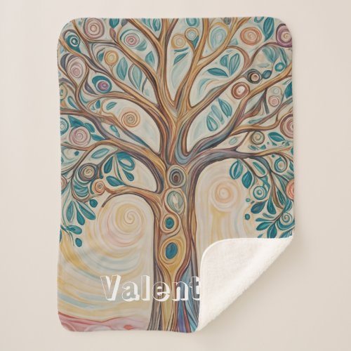 Serene Canopy Pastel Abstract Tree Design Sherpa Blanket