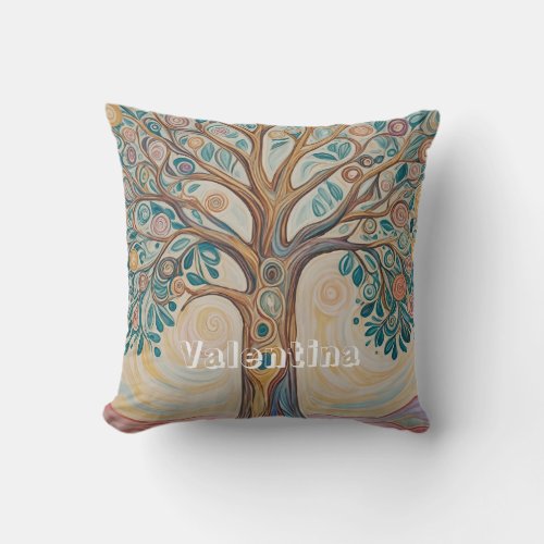 Serene Canopy Pastel Abstract Tree Design Throw Pillow