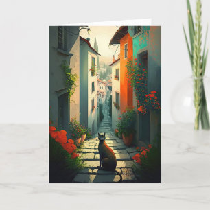 Serene Cat in Lush Colors in a romantic village Thank You Card