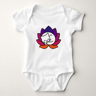 Serene Cat Lotus Illustration Baby Bodysuit