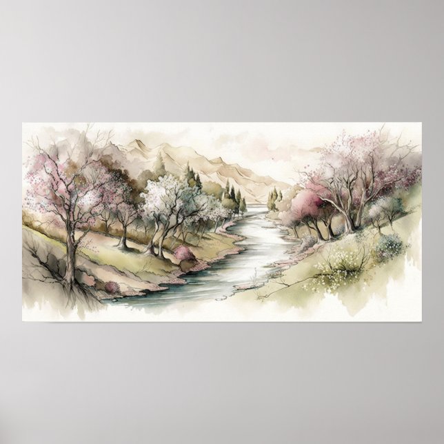 Serene Cherry Blossom Valley Poster (Front)