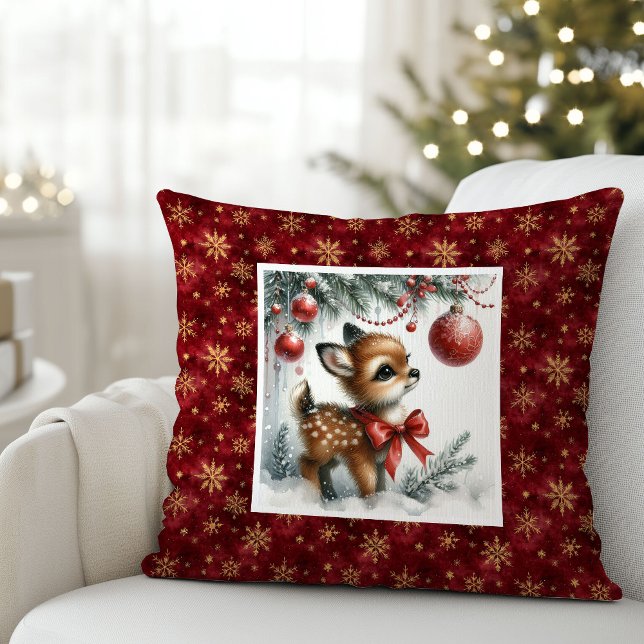 Serene Christmas scene baby deer kids room decor  Throw Pillow (Serene Christmas scene baby deer kids room decor (51))