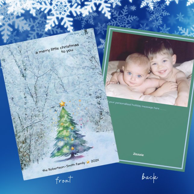 Serene Christmas Tree Photo Personalized Holiday Card (Creator Uploaded)