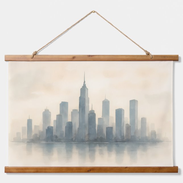 Serene Cityscape Reflection Print, Modern Skyline Hanging Tapestry (Front)