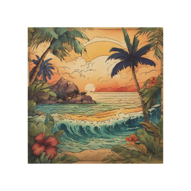 Serene Coastal Escape: Beach Canvas Wall Art. Wood Wall Art (Front)